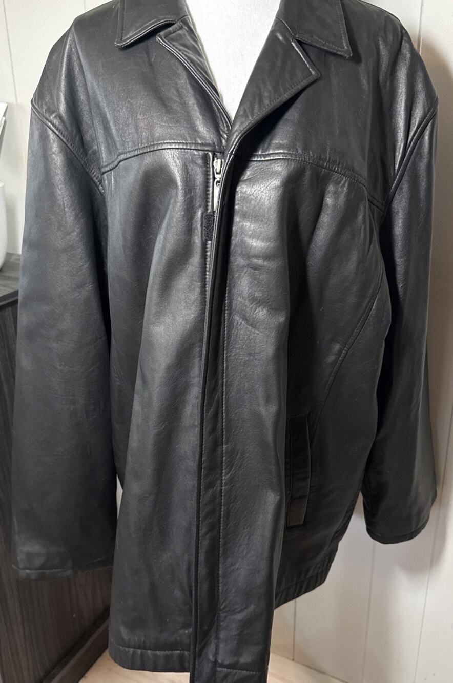 Vintage Perry Ellis Portfolio Black Leather Jacket Size 2XL